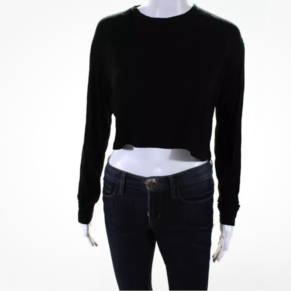 Reformation Black Cropped Top long sleeve small preloved thin lightweight - Picture 8 of 11
